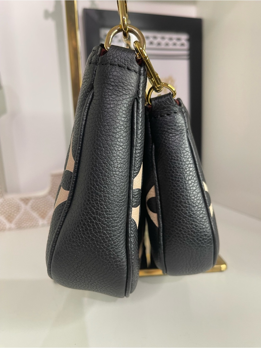 Louis Vuitton Black & Cream Large Monogram Chain Pochette - Picture 5 of 9